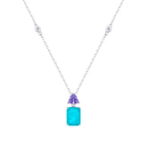 Asfour Crystal Chain Necklace With Turquoise Emerald Pendant In 925 Sterling Silver-ND0435-GCN